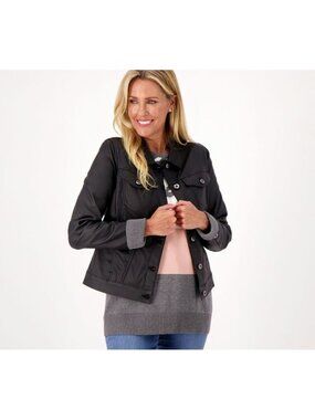 Belle by Kim Gravel Jacket Jean Coated Twill Black Pockets Buttons XS A520293